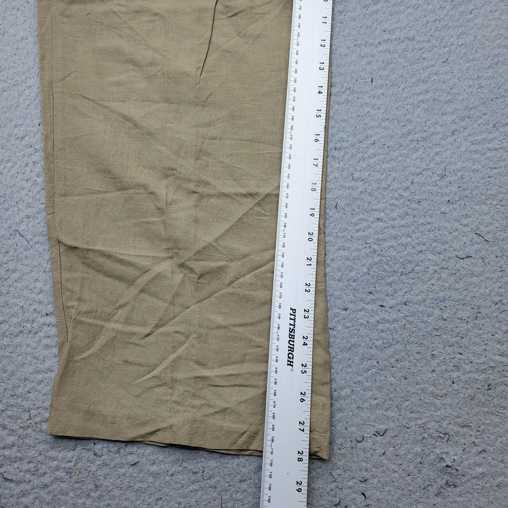 Linea Uomo Pants Mens 42x30 Tan Straight Wide Leg Linen Blend Drawstring Waist